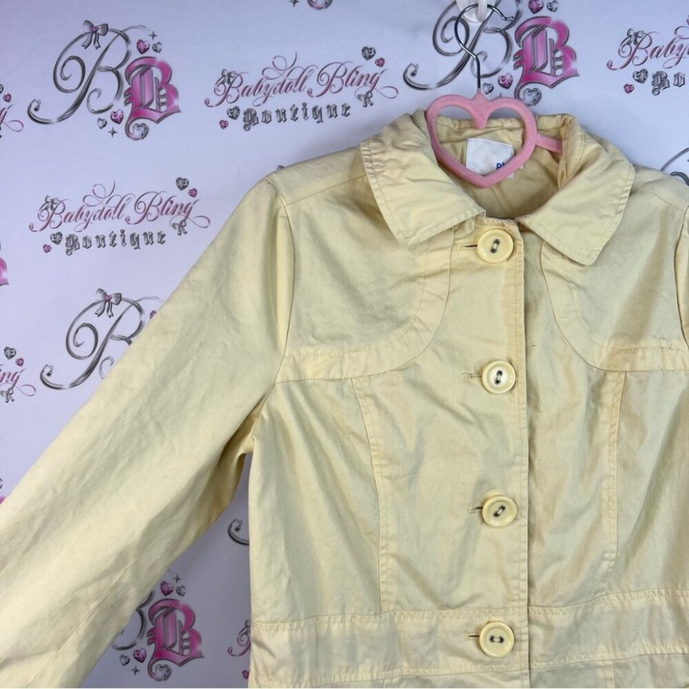 Pbi jacket coat pastel light Yellow Trench Coat button up floral interior - Picture 8 of 15